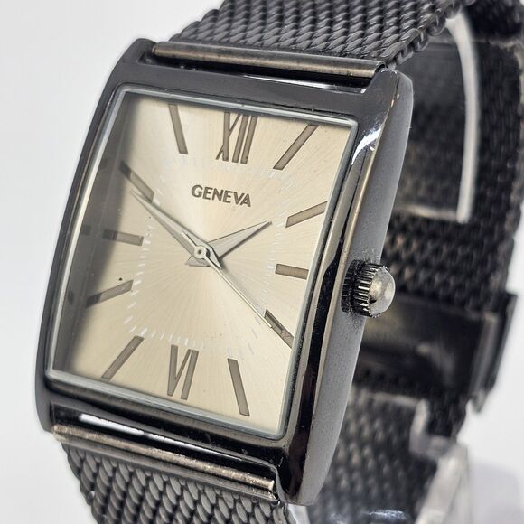 Geneva Men's Watch 34MM Brown Dial Brown Mesh Bracelet Bands New Battery - Picture 4 of 12